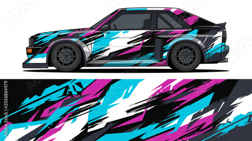 Quadro su tela Colorful abstract car wrap design illustration.