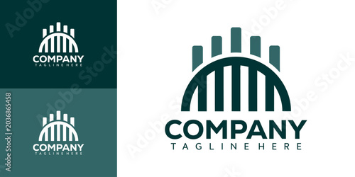 Cuadro en lienzo Modern company logo design with a dark green color scheme and a unique graphic representation of an arch and bars