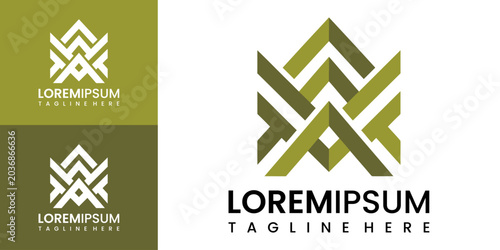 Obraz na płótnie Modern vector graphic illustration of abstract logo design with green and white color scheme and Lorem Ipsum text for branding and marketing purposes with geometric shapes