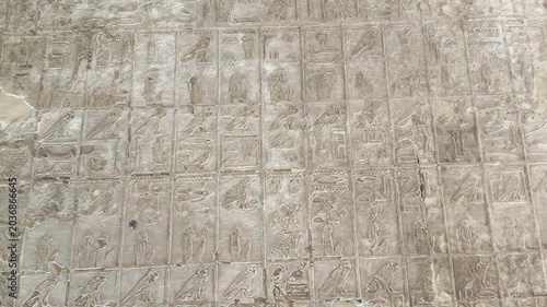 Beautiful bas-reliefs and ancient hieroglyphs in the Temple of Seti I in Abydos, Egypt