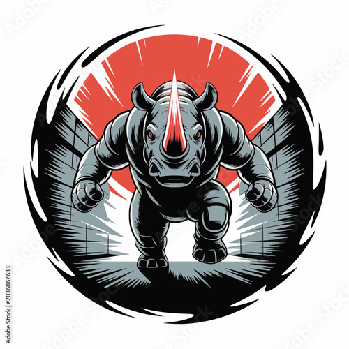 Muscular Rhino Cartoon Character Illustration.