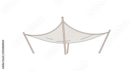 Canvastavla Minimalist tent structure with wooden poles and fabric canopy