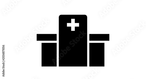 Fényképezés Hospital building icon features a central cross symbol to clearly identify a medical facility or healthcare center in a clean and modern architectural representation