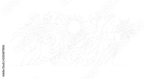 Фотография Four Seasons Personified with Sun, Snow, Wind, and Rain - Abstract Line Art