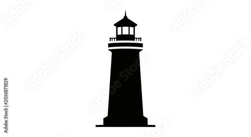 Foto Lighthouse silhouette stands as a solitary beacon against a plain background to provide a clear maritime navigation symbol for nautical designs and coastal travel branding projects