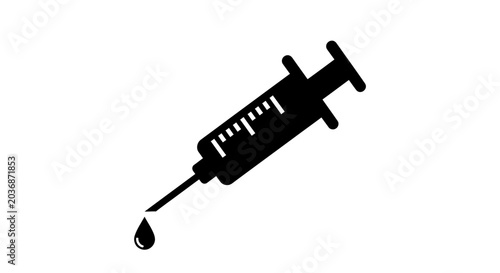 Cuadro en lienzo Syringe icon features a sharp medical needle with a single droplet hanging from the tip representing healthcare vaccination or laboratory testing procedures with plenty of copy space for design