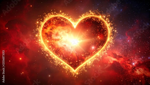 Galactic Heart Ablaze: A Fiery Nebula of Cosmic Love and Starlight