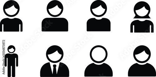 Foto People silhouette icons set, bust and full body, hairstyle variations, suit and