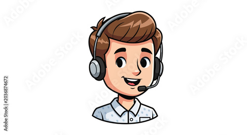 Cartoon Man with Headset and Microphone - Customer Service Representative