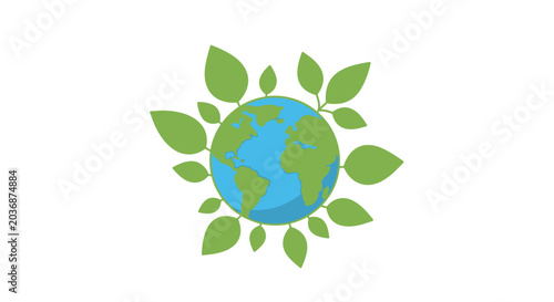 Tableau sur toile Green Leaves Circulating Planet Earth, Eco-friendly Concept, Nature Protection