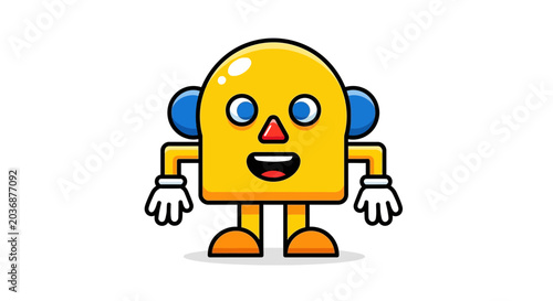 Konstfotografi Cute Yellow Cartoon Character with Blue Ears and Happy Face, Isolated