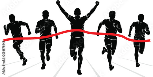 Quadro su tela Runner silhouette crossing the finish line first ahead of other competitors to w