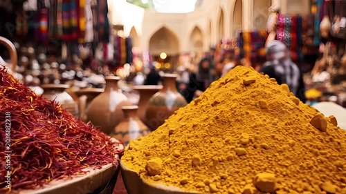 Vibrant Spices at a Bustling Middle Eastern Market.