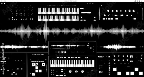 Tableau sur toile Digital music production interface with waveform display and virtual synthesizer