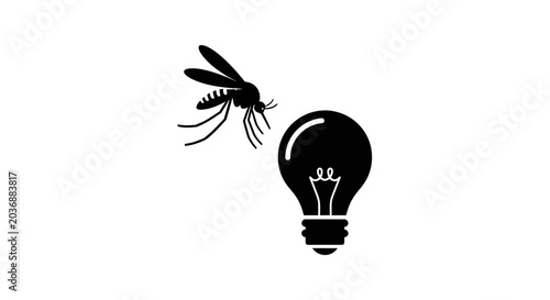 Bild auf Leinwand Mosquito flying towards a light bulb symbolizing attraction to light or perhaps a pest control concept