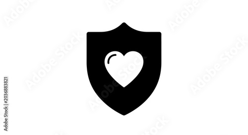 Shield with heart icon illustration presents a protective shield graphic with a white heart emblem, symbolizing love, safety, or health insurance.