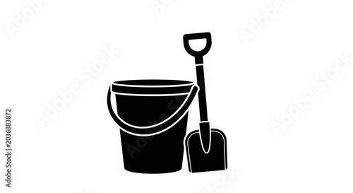 Obraz na plátně A sturdy bucket and shovel set together on a clean background evokes childhood fun, beach activities, and the simple joy of outdoor play