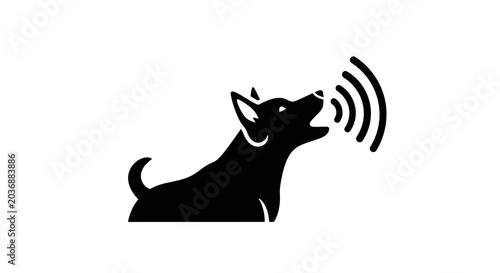Tableau sur toile Dog barking with a sound wave symbol illustrates animal communication or an alert system for home security and pet training concepts