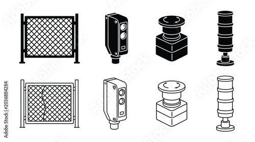 Canvas Print Industrial safety equipment icons set, including safety fence, photoelectric sen