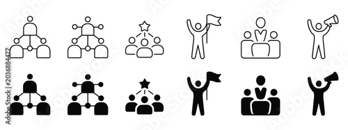 Photos Leadership icon collection with organization hierarchy, manager and chairman sym