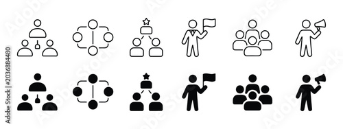 Tableau sur toile Leadership icons featuring human organization hierarchy structure, mentorship an