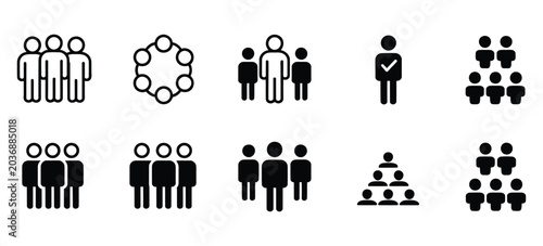 Foto People thin line icons featuring human, person, team and community symbols, orga