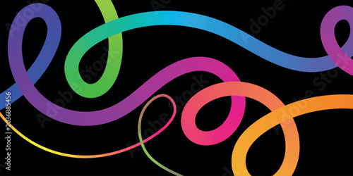Black background with trendy colorful wavy lines. Creative design with unique wavy rainbow line pattern. Vector EPS. 3