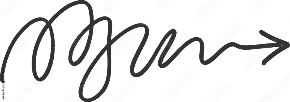 Obraz premium Hand drawn scribble arrow vector, black ink curly line pointer, minimalist doodle direction indicator for business presentations and creative design