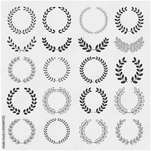 Collection of laurel wreath in black and white leaves
