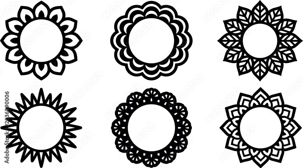 Obraz premium Round floral mandala frames with leaf and petal patterns vector art