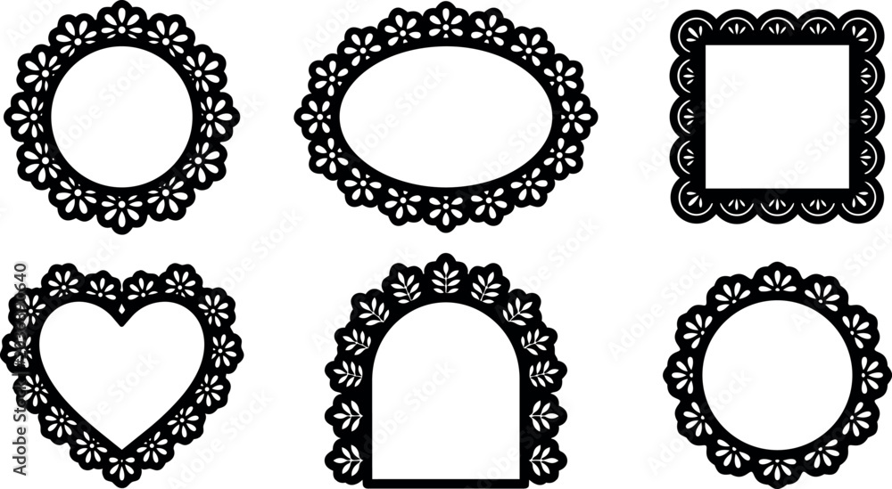 Obraz premium Black floral decorative frames set oval round heart and square shapes
