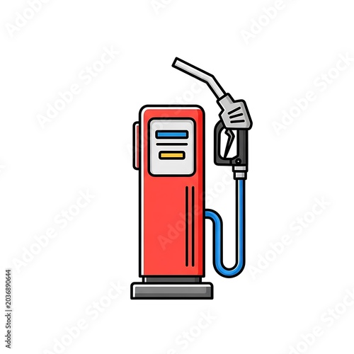 Red Gas Pump With Fuel Nozzle And Hose.