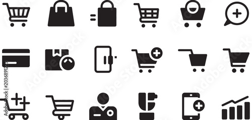 Black silhouette shopping and e-commerce icon set for web and mobile applications