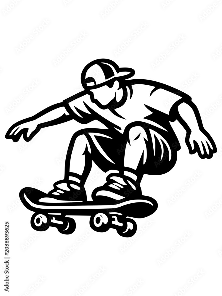 Fototapeta premium Vector illustration of a skater doing skateboarding stunts with urban style and black and white minimalist design.