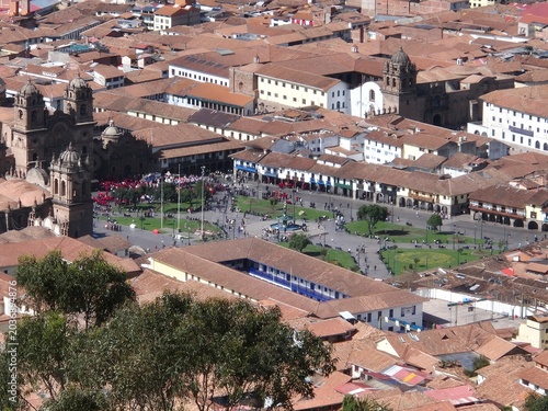 Schilderij op canvas High angle view of Plaza de Armas and colonial terracotta roofs in Cusco city, P