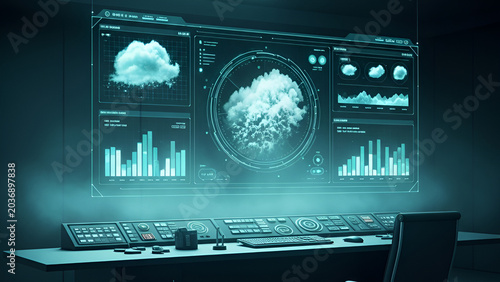 Futuristic Data Analytics Control Room Interface