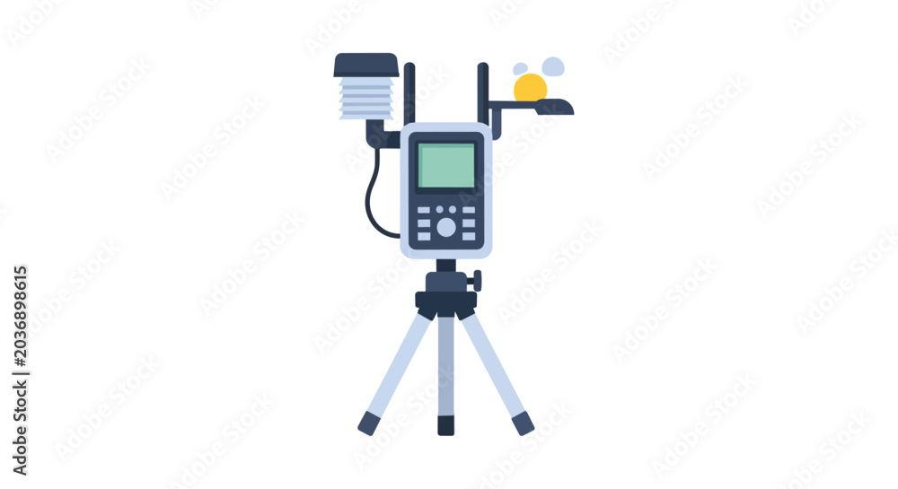 Fototapeta premium Automatic portable weather station on tripod for meteorological observation illustration
