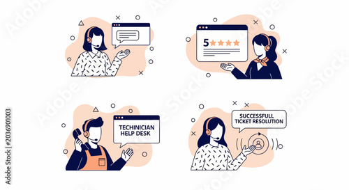 Professional customer service support agents providing excellent help desk assistance for successful ticket resolution and high star ratings
