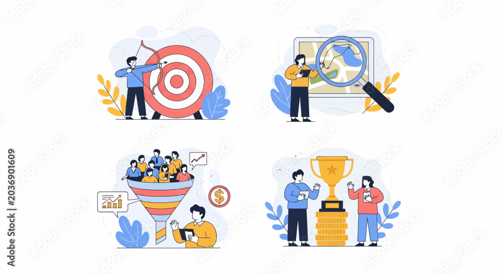 Fototapeta premium Set of icon for work plan goal aim search data lead and team win icon