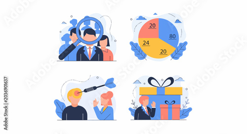 Business marketing target audience research data analysis customer segmentation consumer behavior insights growth strategy illustration