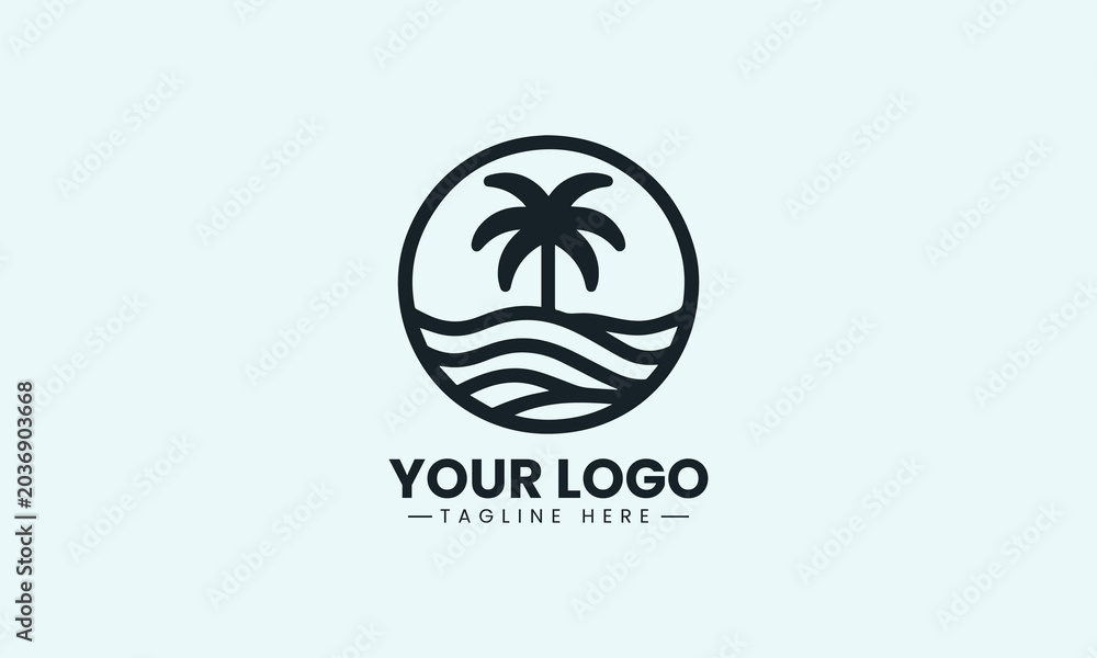 Fototapeta premium A linear palm tree is enclosed by a circular sun frame coastal