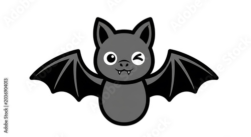 Black bat with wide open wings and intense eyes.