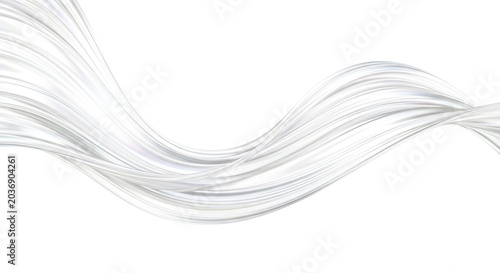 Abstract silver wave form flowing in a curved line on transparent background