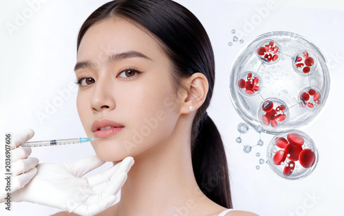Beauty Injection Procedure Close-Up Portrait of Young Asian Woman with Syringe in Aesthetic Clinic