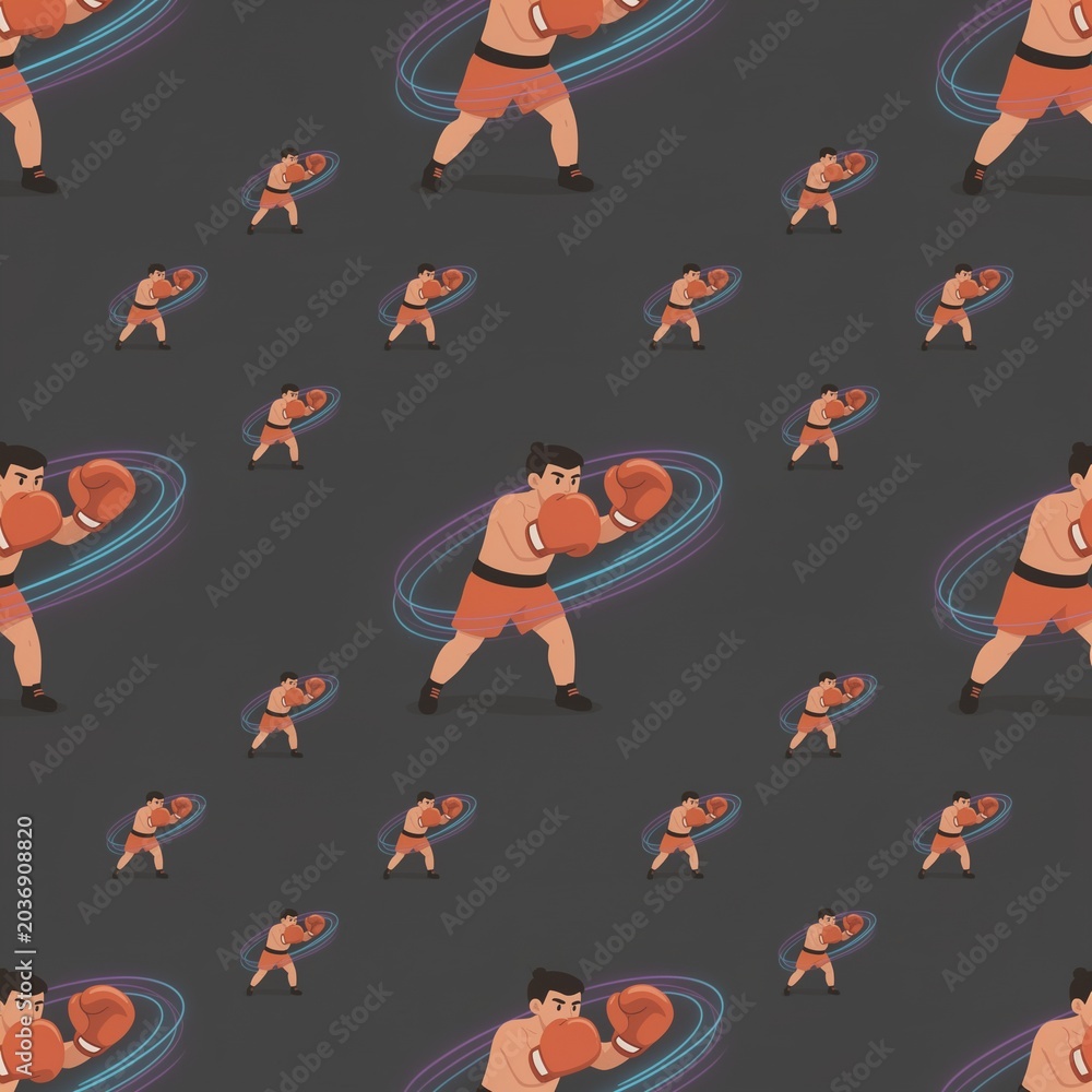 Seamless Vector Pattern of a Powerful Boxer Punching with Dynamic Motion Trails on Dark Background