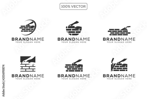 Foto set of brick wall bricklayer logo icon symbol vector illustration, bundle and pa