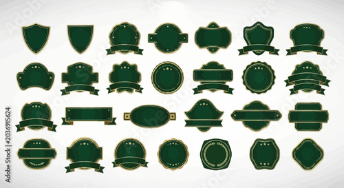 Collection of Vintage Green Labels and Badges - Decorative Frames and Emblems