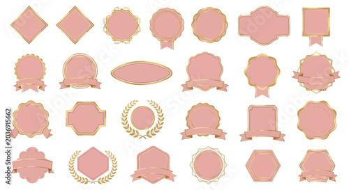 Elegant Pink and Gold Decorative Labels and Badges Collection