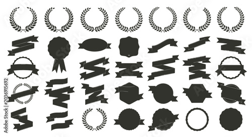 Ribbon and Laurel Wreath Icons Set - Award, Victory, Recognition Symbols