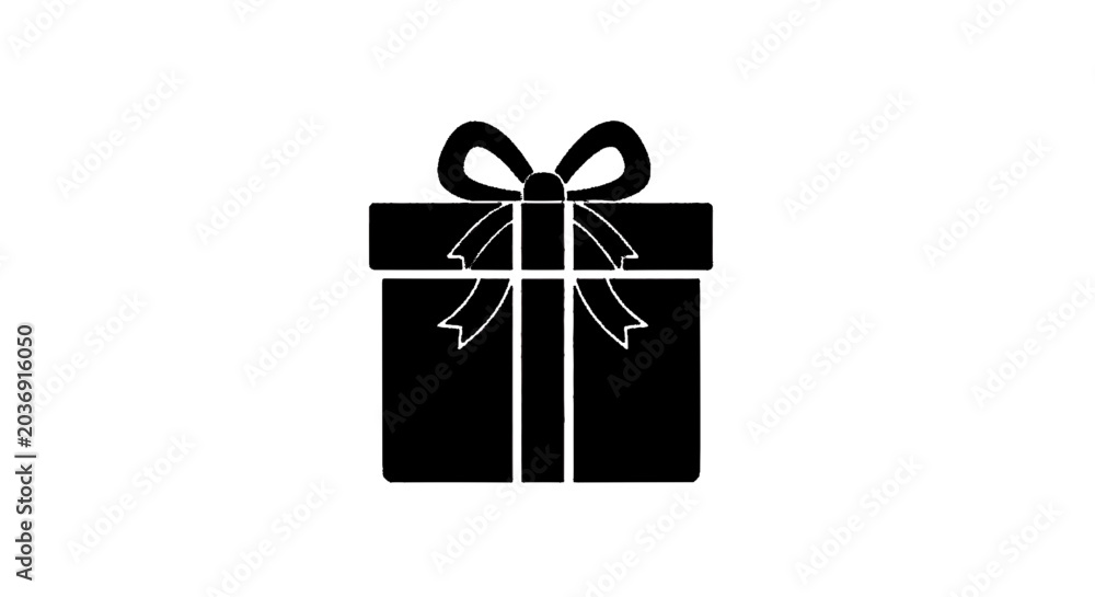 Fototapeta premium Minimal black silhouette icon, simple flat vector, bold black shape, no, no shading gift box icon on a, flat icon style